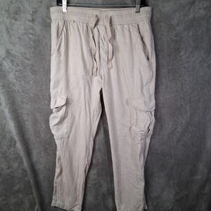 Porter & Ash Cargo Pants Men Size Large Beige Slim Fit Linen Blend 32x28